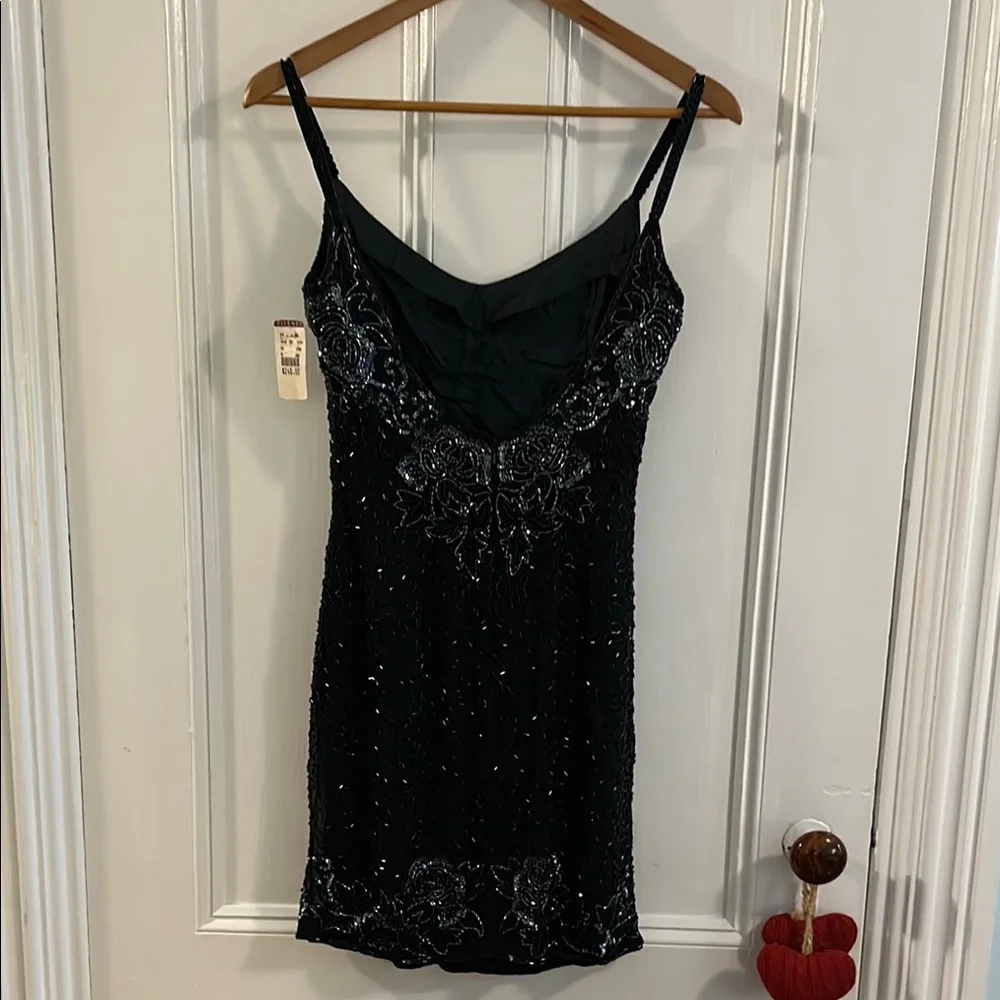VINTAGE SILK Chic Black Beaded Dress - Picture 5 of 9